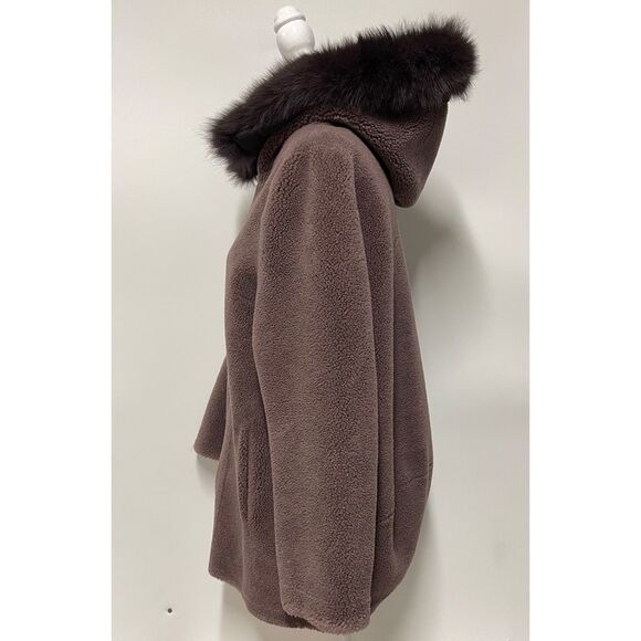 Wool Shearling Hooded Coat (Brown) - fits like a small! - Picture 3 of 14